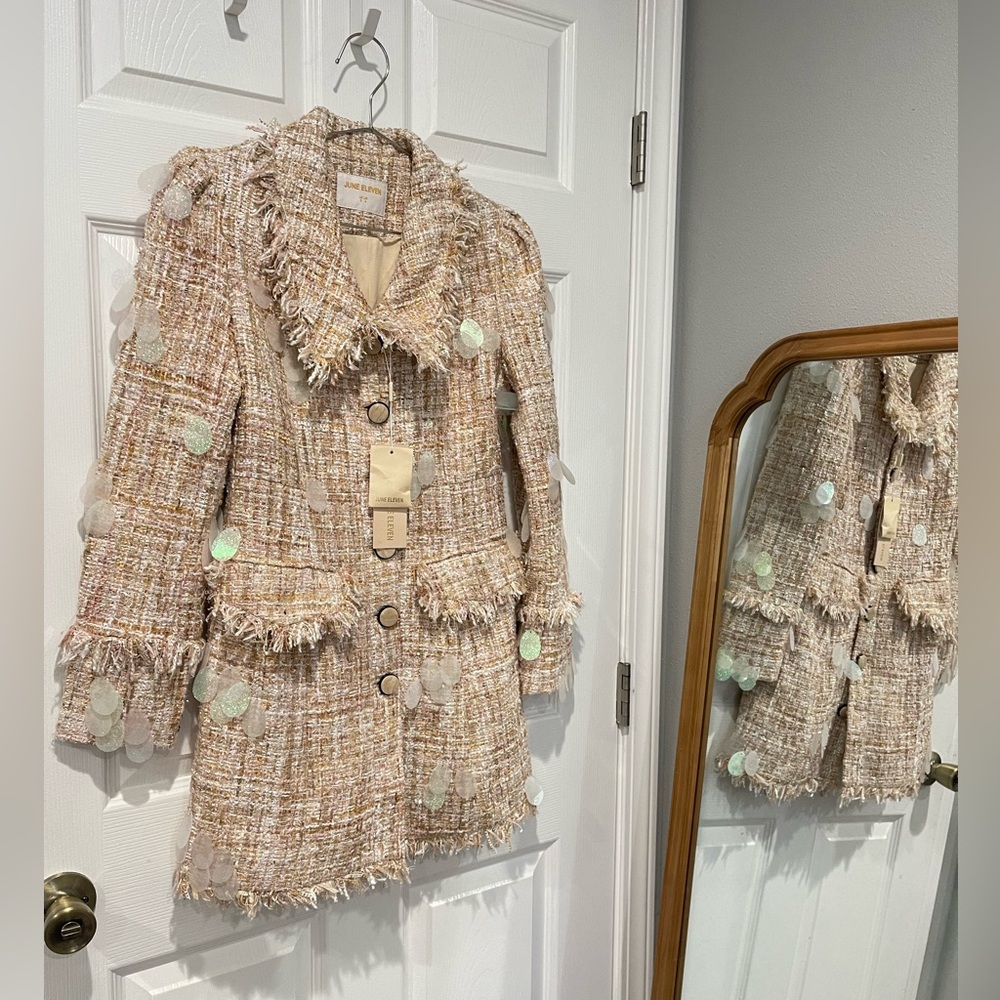 June Eleven Tweed Blazer Dress with Fringe Details - Picture 4 of 11